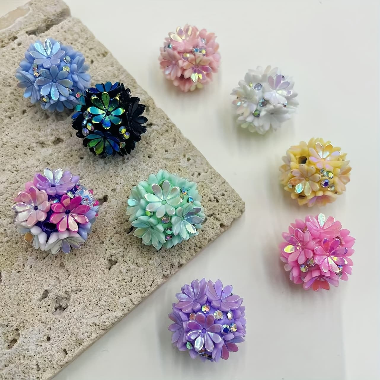 TEMU 9pcs Flower Beads, Soft Ceramic, Suitable For Handmade Pen Jewelry Keychains, Bead Mixed Colors, 18mm