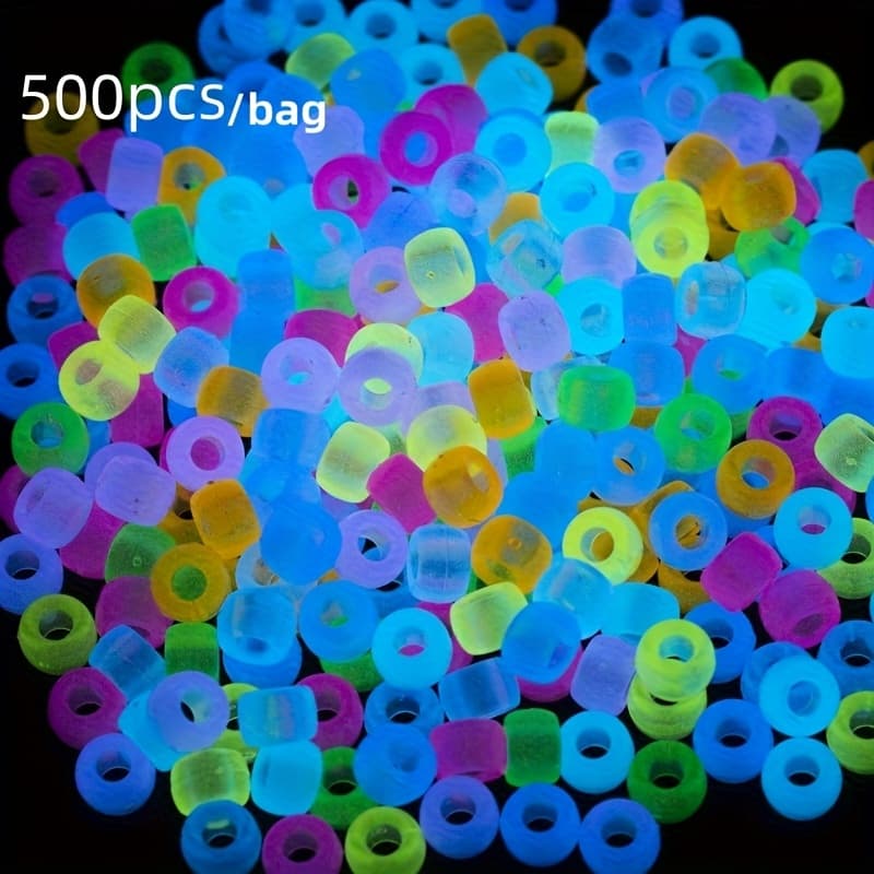 TEMU -the-dark Beads Set - 6x9mm Multicolor Pony Beads For Bracelets, Necklaces And Hair Braiding