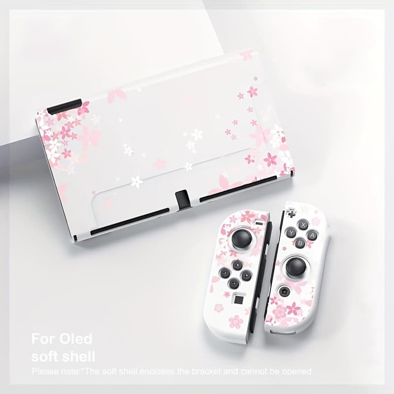 TEMU For Oled Protective Case Sakura Cartoon Split Protective Case Portable Tpu Protective Case For Switch Oled 7-inches Anti-fall Protective Case Ns Oled Cartoon Protective Case