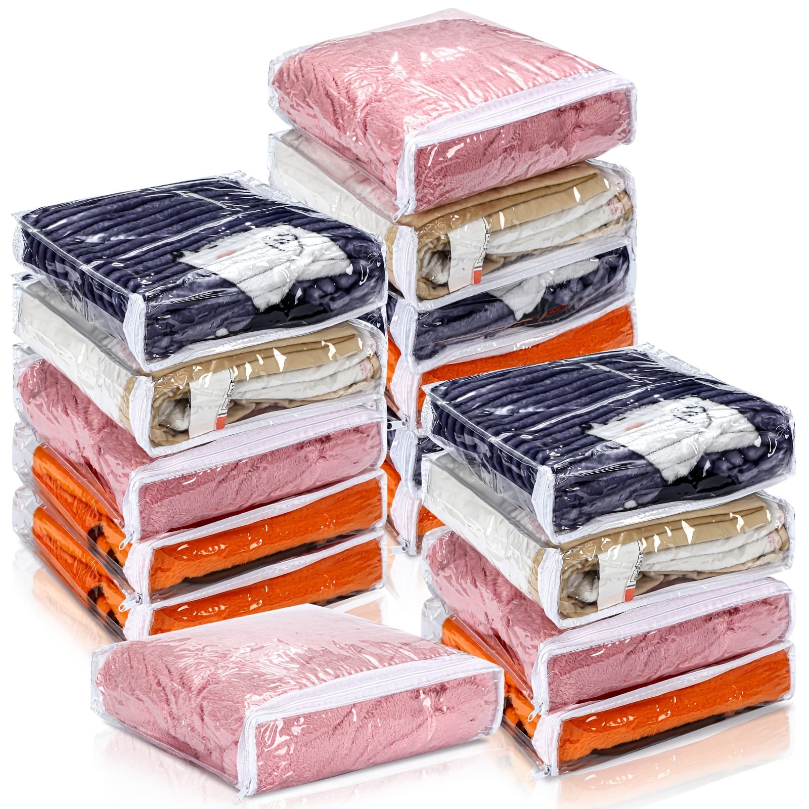 TEMU 16pcs Clear Vinyl Zippered Sweater Storage Bags With Zipper Plastic Sheet Organizer And Storage For Clothing Blankets Sheet Linen Bed Organizer ( X 2.5 Inch)