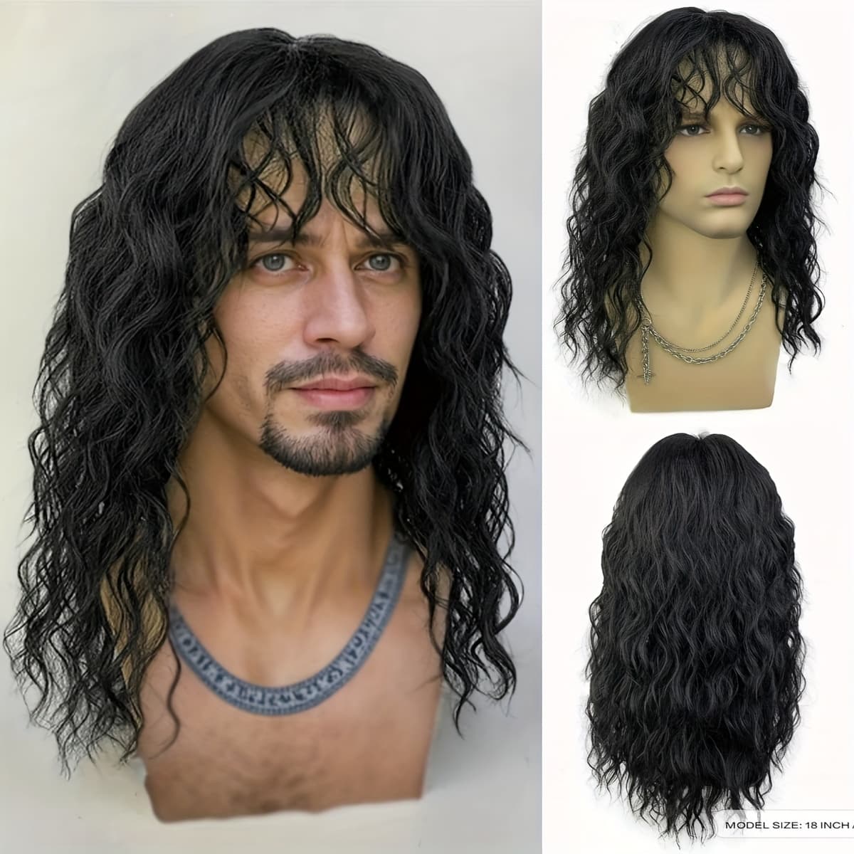 TEMU Men'/black/brown Curly Wig With Bangs – Wave Synthetic Hair For Daily Wear & Cosplay – (halloween, Costume, Roleplay)