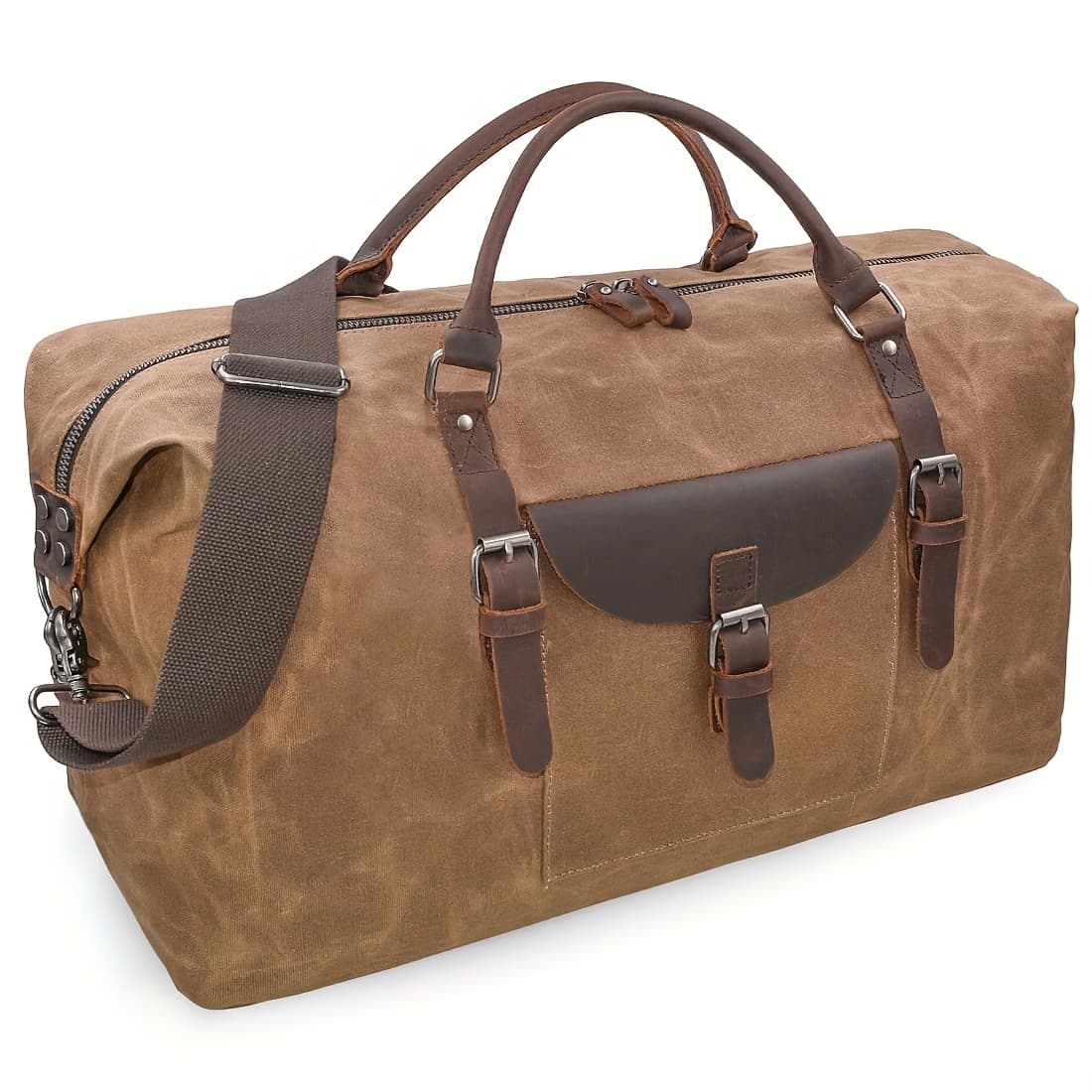 TEMU Rainsmore Oversized Travel Bag Duffle Bag Canvas Tape Weekend Bag Weekender Overnight Carryon Hand Bag Tote Bag Brown Grey