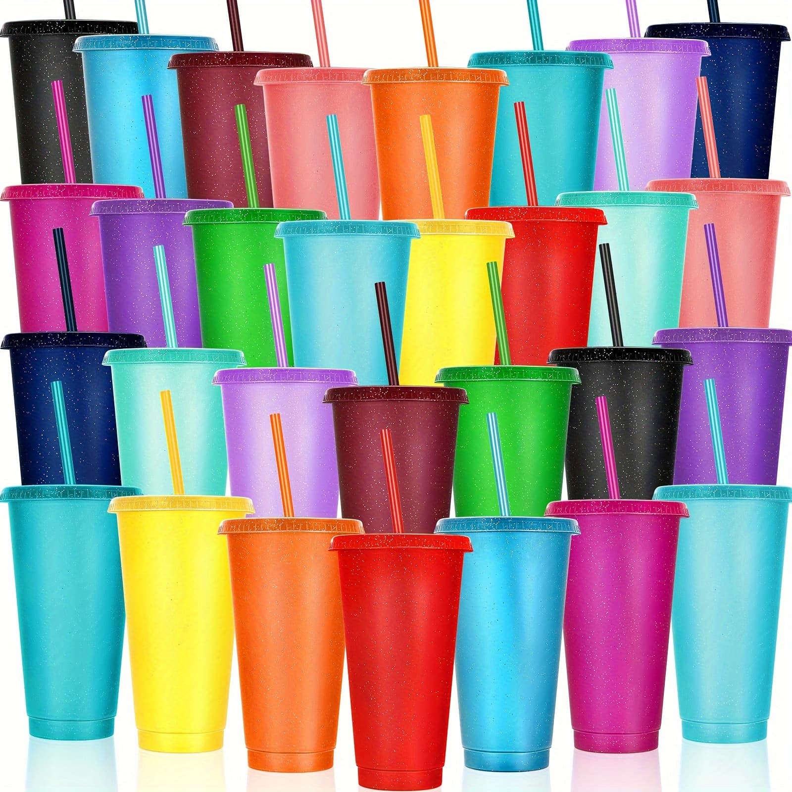 TEMU 30pcs Tumbler With Straw And Lid Bulk Bottle Iced Travel Mug Cup Reusable Plastic Cups For Parties Birthdays Party Favors Party Packs 24-27oz, 15 Colors(, 30pcs)