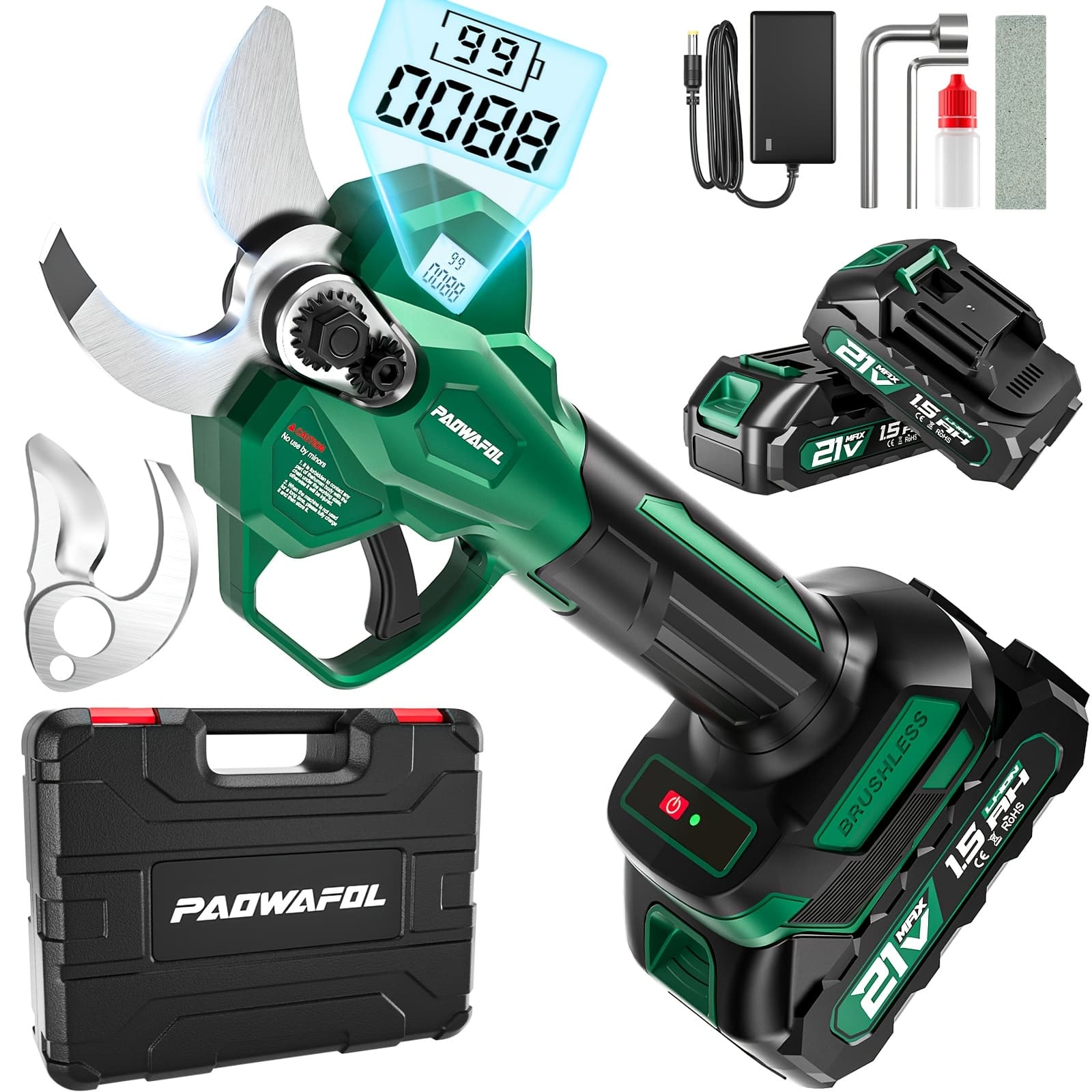 TEMU Electric Pruning Shears, Cordless Electric Pruner With 2pcs Rechargeable Lithium Battery Powered & 1 Extra , 41mm (1.6 Inch) Cutting Diameter Electric Pruning Shears Cordless