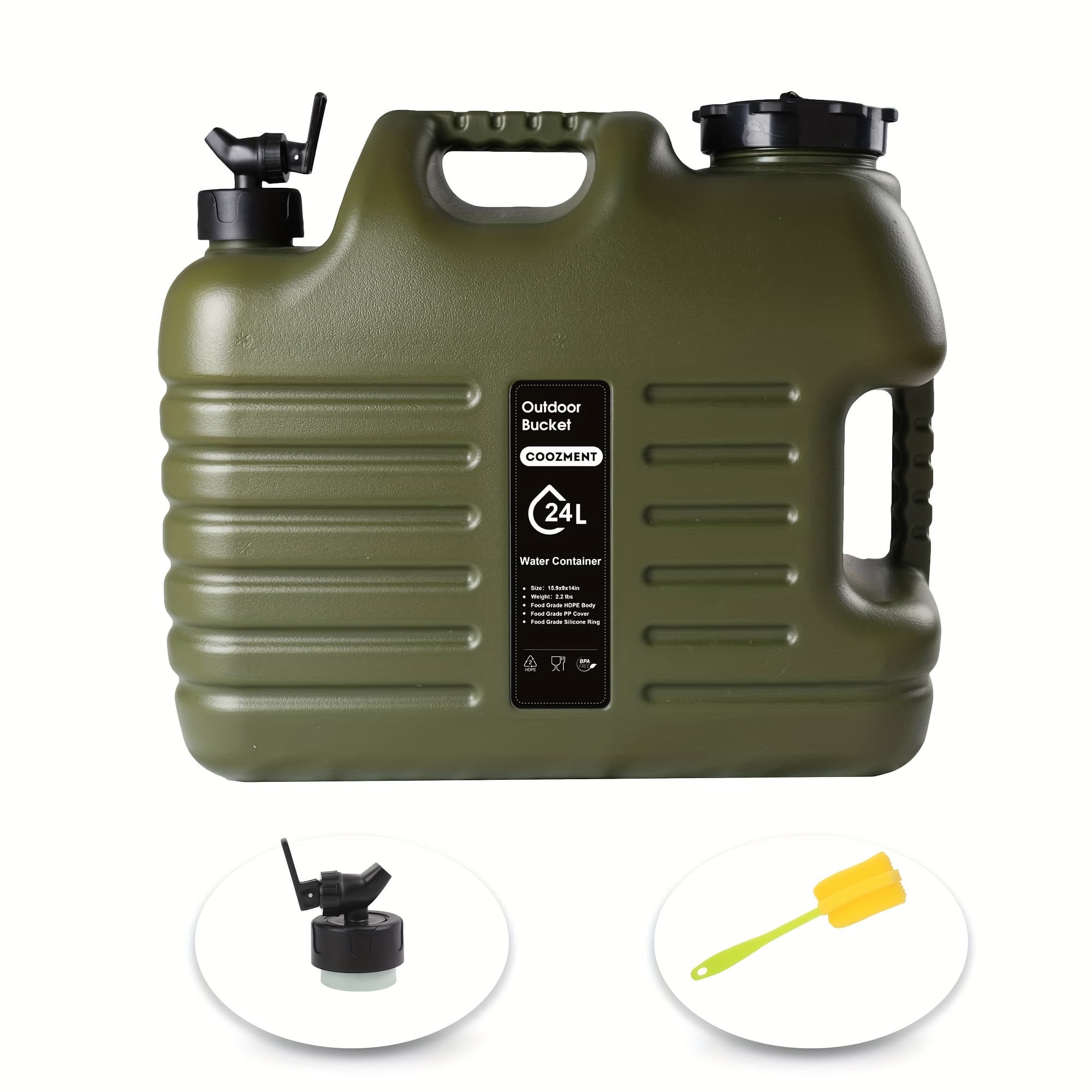 TEMU Coozment 6.4 Gallon (24l) Portable Water Jugs With Tap, Water Storage, Versatile Containers For Camping, Hiking, And Emergency Supplies