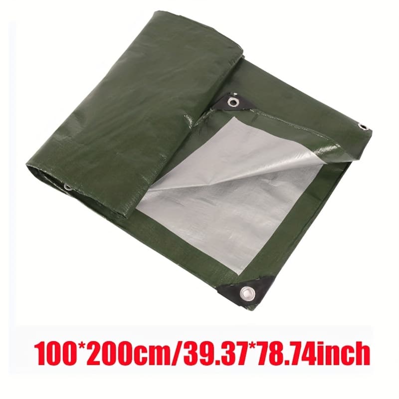 TEMU 1pc Waterproof Tarpaulin, Military Green Silvery Waterproof Plastic Tarpaulin, Effectively Waterproof, Protects Your Goods And Cars, And You Dry And Insulated In Rainy Weather.