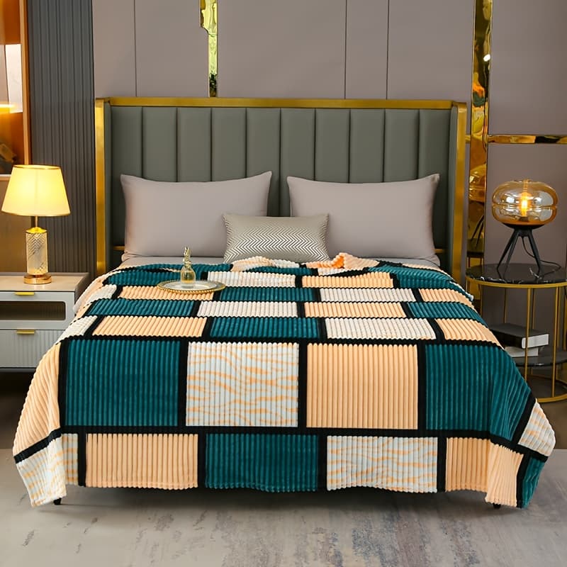 TEMU 1pc Printed Fresh Simple Fleece Blanket Thickened Velvet Multi-functional Single Person Nap Air Conditioning Office Bed Sheet