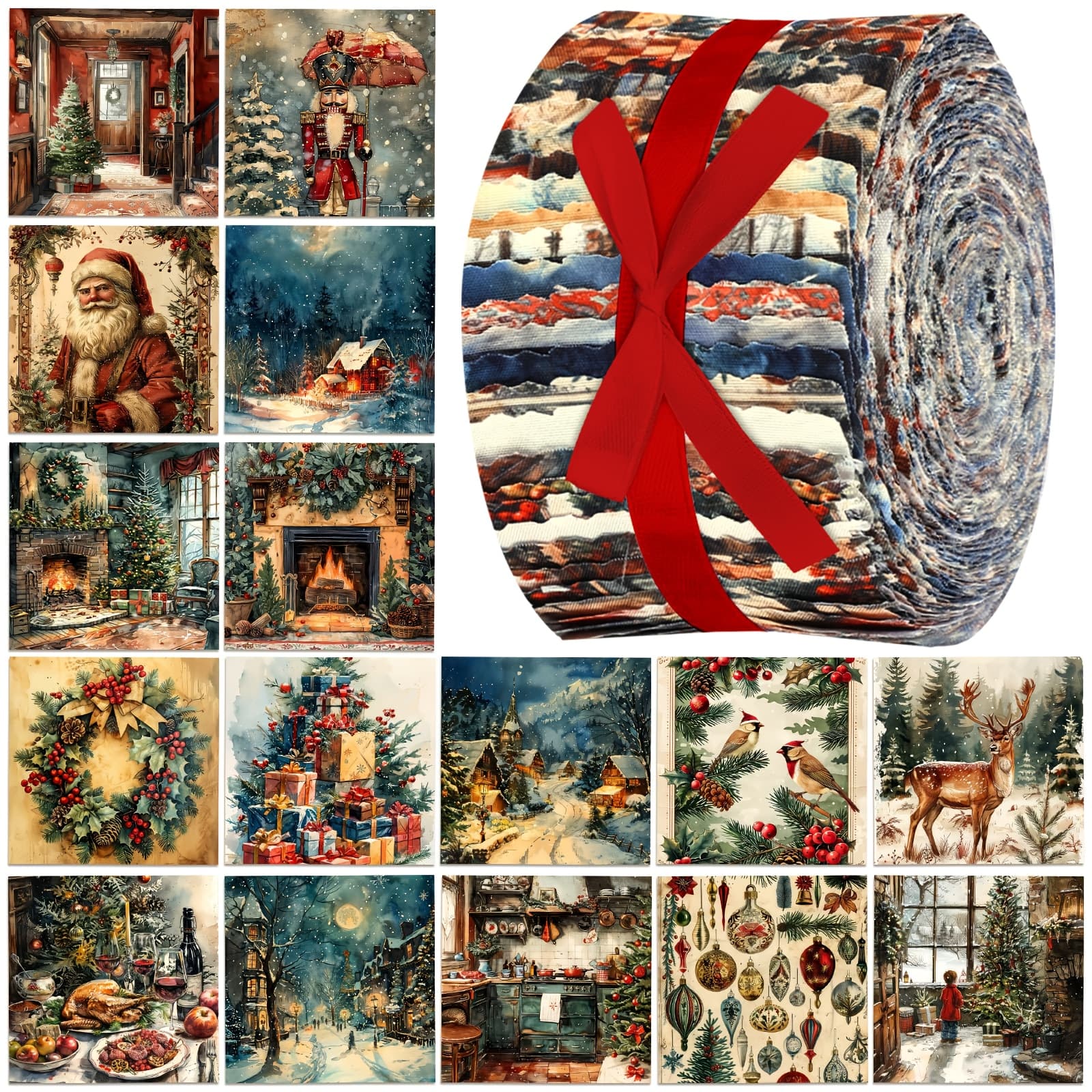 TEMU 100pcs Of Retro Christmas Quilting Fabric Roll With 2. Square Precut Strips Bundles For Holiday Sewing Fabrics