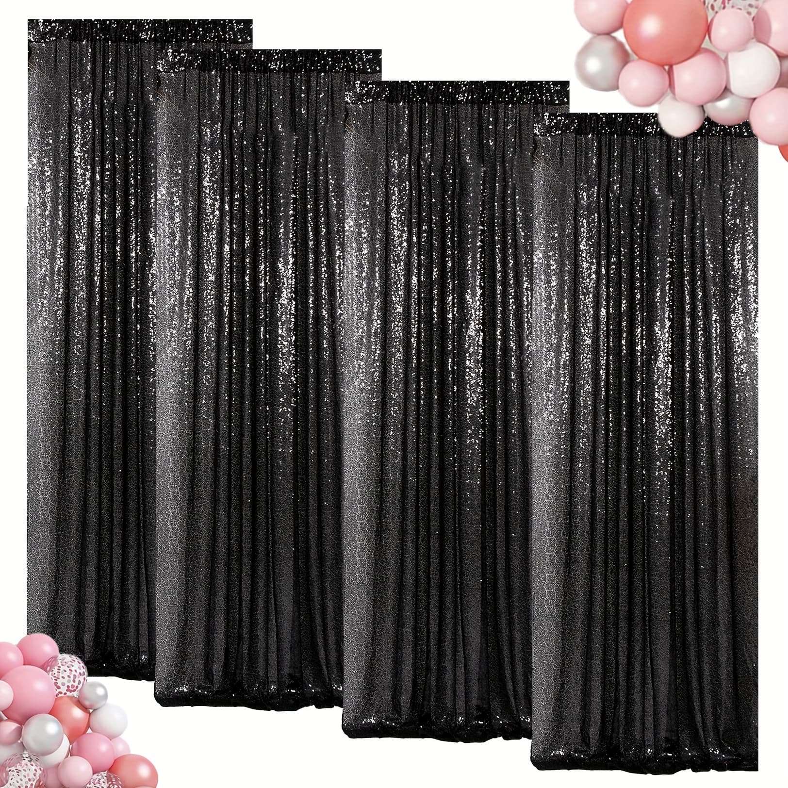 TEMU 4 Panels Sequin Curtains 2ftx8ft Iridescent Pink Sequin Backdrop For Party Wedding Stage Background Theme Birthday Party Decorations Curtains Drapes Decorative Room Curtains Color