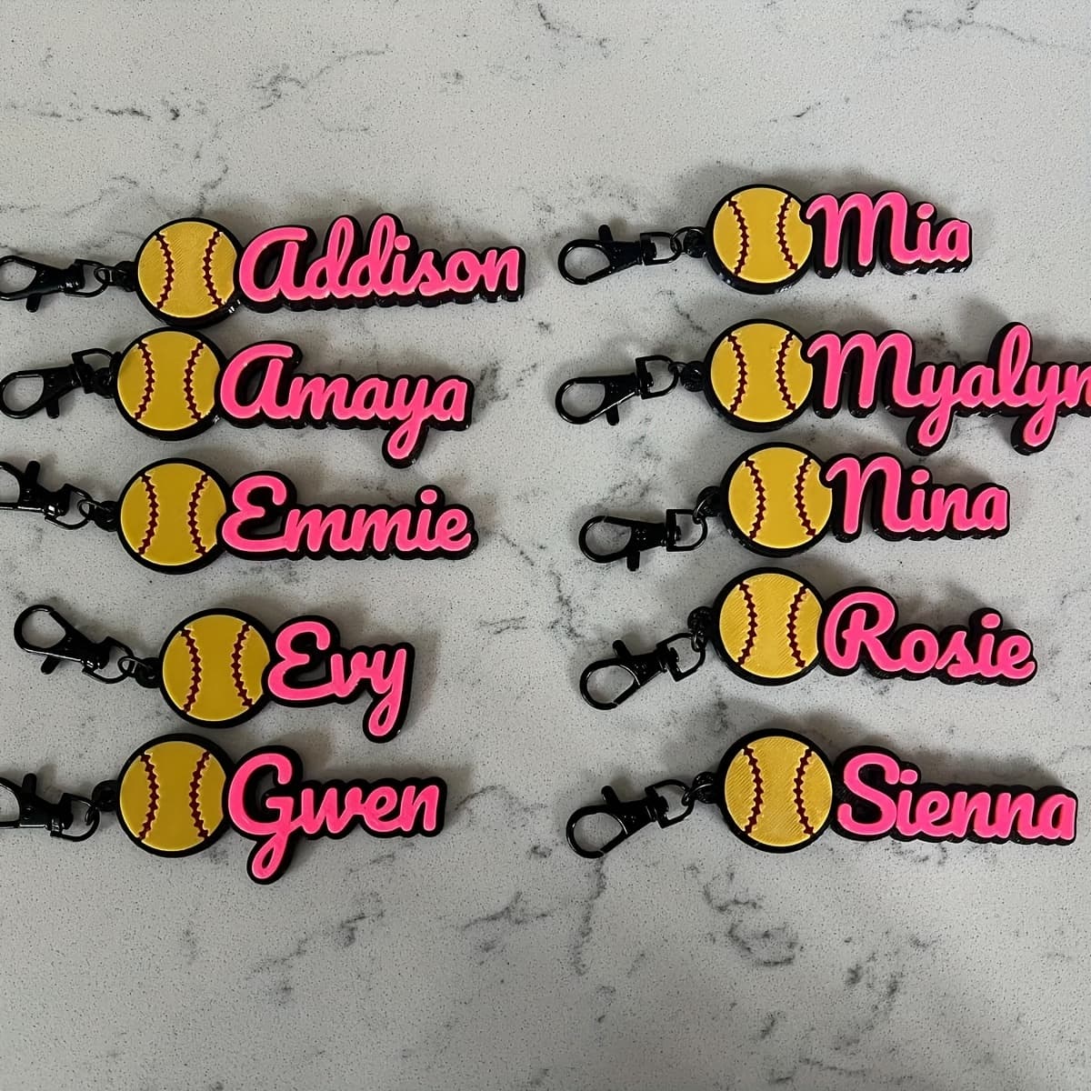 TEMU 3d Printed Personalized Softball Day Name Keychains Keyring, Backpack Bag Tag Birthday Party Gift, Baseball Accessories, Design, Vibrant Colors