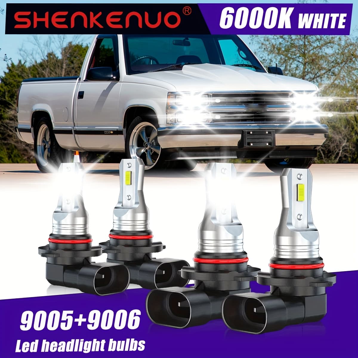TEMU 9005 9006 Combo Kit Led Headlight Bulbs, Automotive Bulb 9005/hb3 High Beam+9006/hb4 Low , 6000k White/8000k Blue , 4pcs Headlight Bulbs, Plug And Play, 1:1 Size, Without Battery