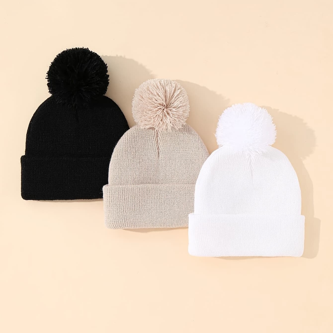 TEMU Bbahhahat 3pcs Knitted Baby Hats With - Acrylic, Breathable, , Christmas Occasion, Daily & Casual Wear, Hand Washable - Mixed Color Set For