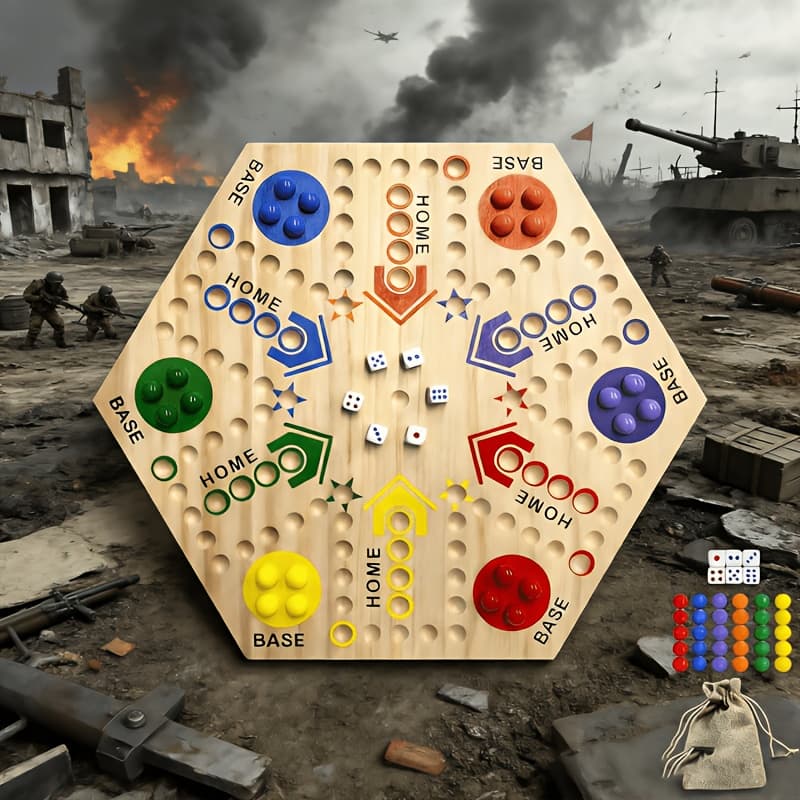 TEMU Double Sided Wooden Flying Chess Board Game - 2-6 Player Game Board Game - Includes 30 Marbles 6 Dice - - Interactive Dice Game - Easter And Gift.(38x38in)