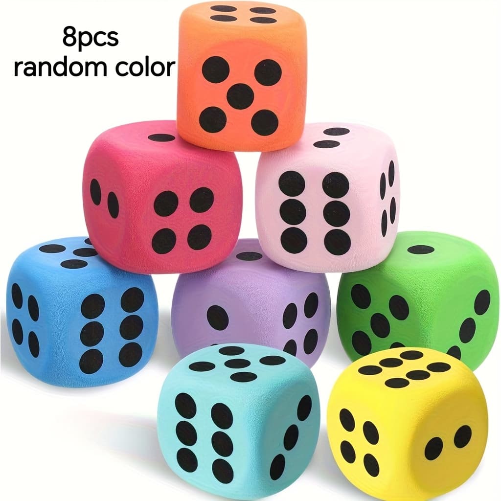 TEMU 8pcs Random Color Foam Dice Set With Numbered Dots, Ideal For Board Games, Parties - 3.81 Cm Eva Dice In Colors