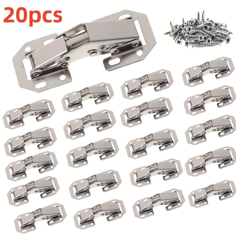 TEMU 20pcs (pcs=pieces) Hidden Cabinet Door Hinges - Frameless Surface Mount Concealed Hinges Suitable For Cabinet Doors, Dressers, Pantries - Metal With Polished & 160pcs Screws