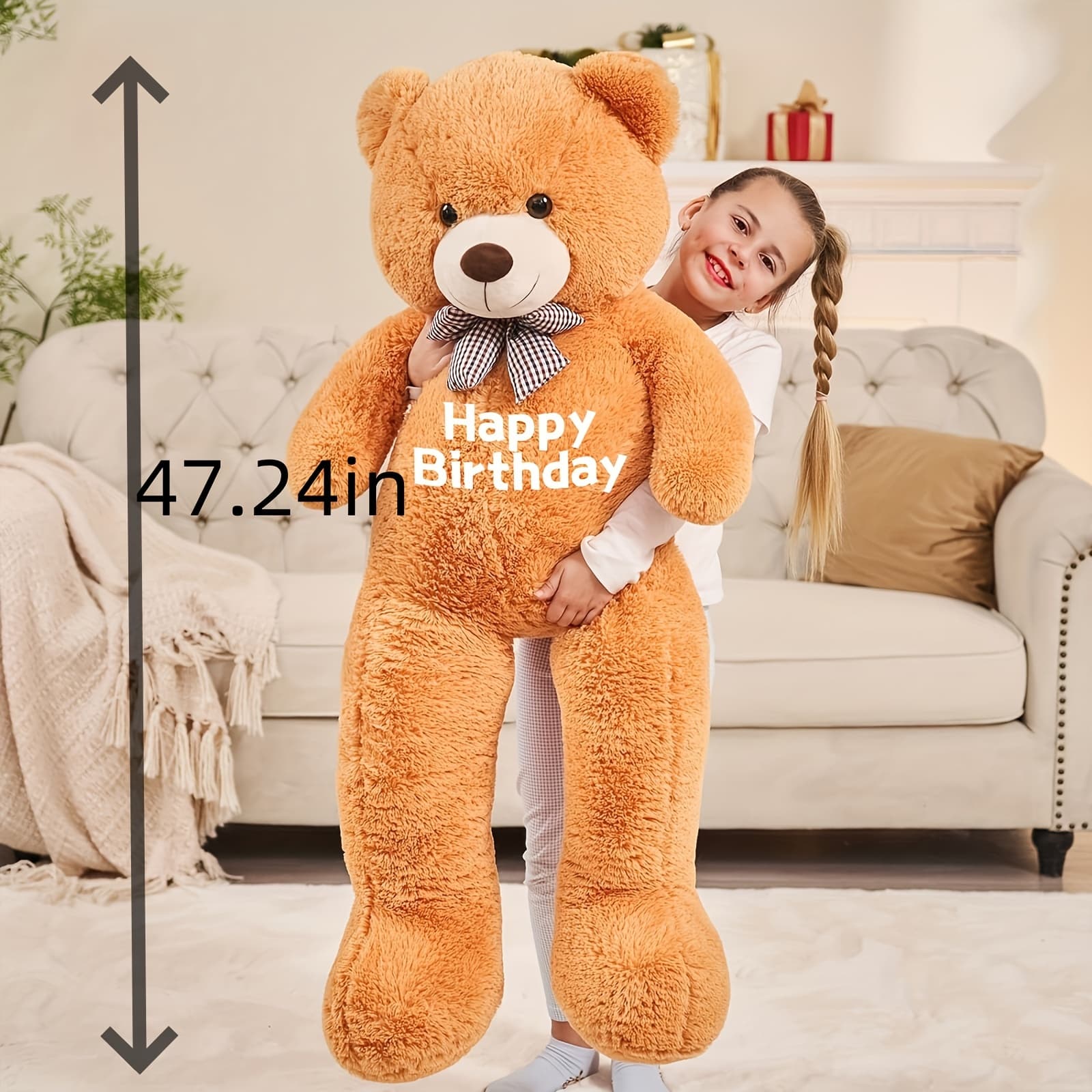 TEMU Xxl Bear Stuffed Animal - 120cm Large Plush Bear Suitable For Girls Kids Daughter, Birthday Party Decorations & Cuddly Companion, Orange Giant Stuffed Animal (120cm)