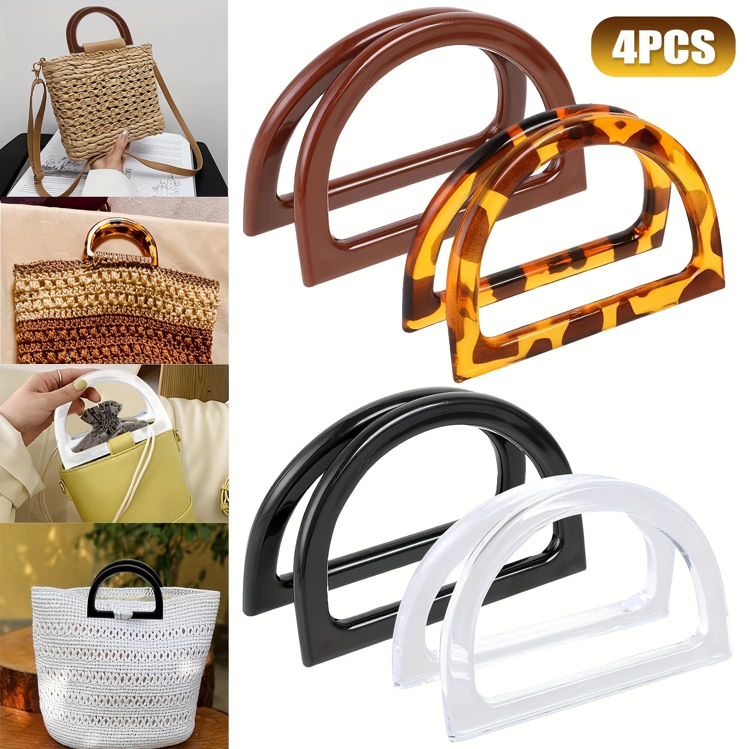 TEMU Wallet Making Supplies, Bag Additions. 4pcs Set Of D-shaped Bag Handles, - Decorative Handbag And Beach Handle Replacement Handle, Suitable For Crochet Straw Bags, Diy Wallet Making