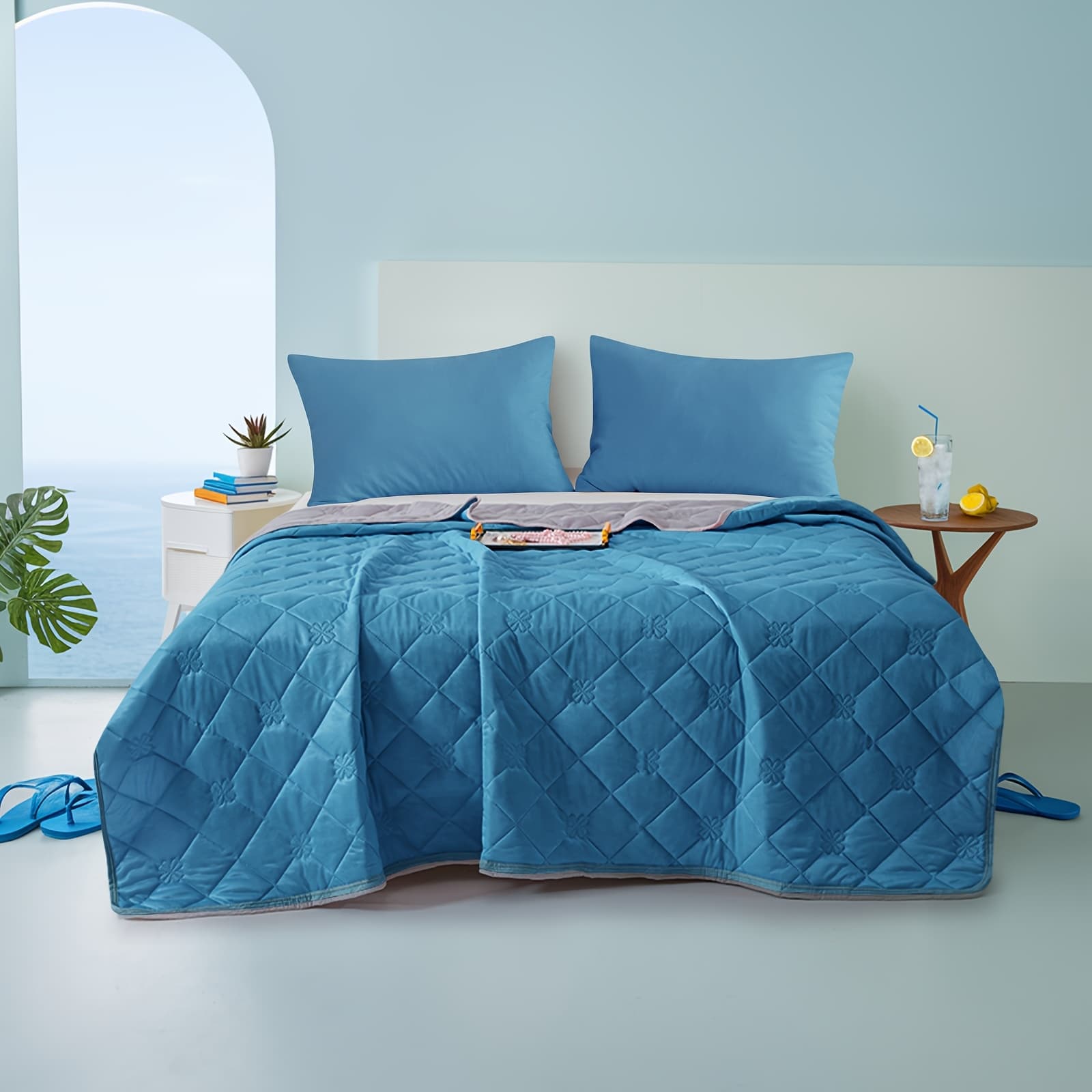 TEMU Modern Summer Cooling Throw, Featuring Ultrasonic Embossing, Made From 100% Polyester, Machine Washable, Breathable And Lightweight, Ideal For And Hot Sleepers, On