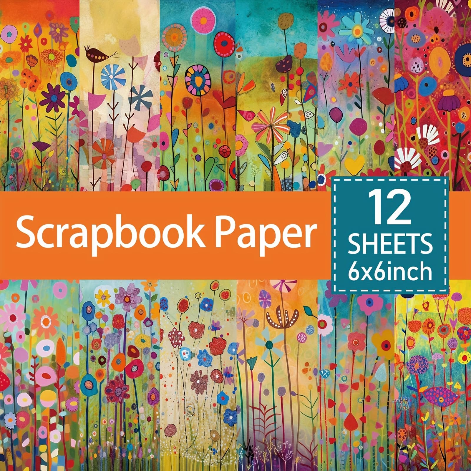 TEMU A 12-sheet Paper Pad Featuring Abstract Floral , Measuring 6x6 Inches, Perfect For Vintage-themed Crafts, Including Scrapbooking, Junk Journals, Card Making, And Decorative Backgrounds