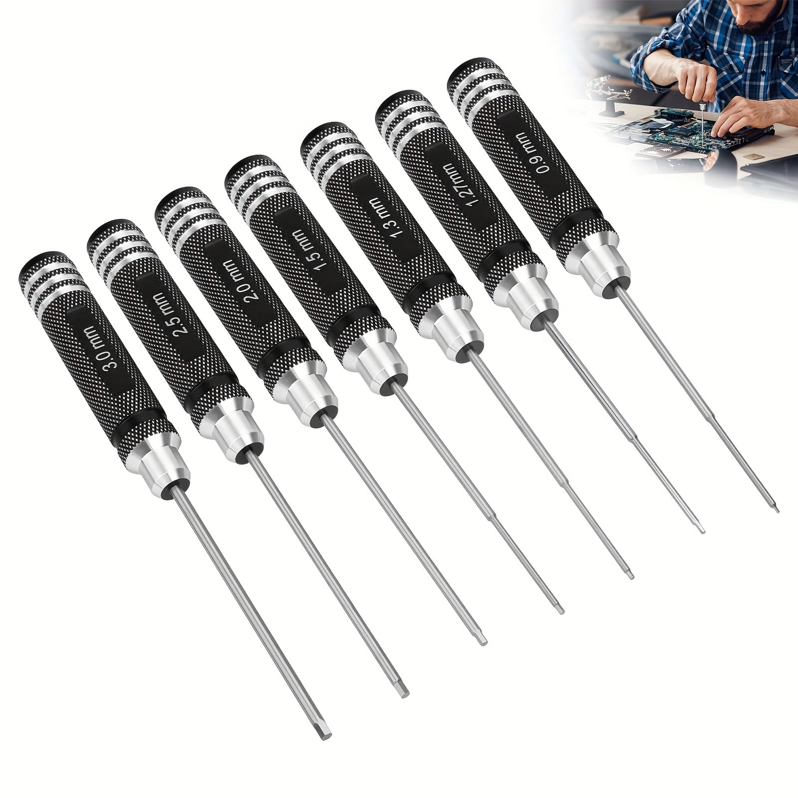 TEMU 7pcs Rc Hex Screwdriver Set, Precision Hex , For Rc Cars, Airplanes, Boats, 0.9-3.0mm Sizes Durable Steel Tips, Perfect Gift For Rc Enthusiasts, For 14+ People