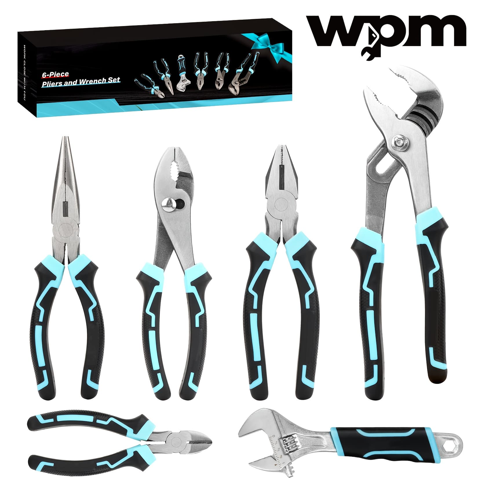TEMU 6pcs Pliers Set, Pliers Tool Set, 6" Diagonal Cutting, 8" Long Nose, 8" Linesman, 8" Slip-joint & 10"-joint Pliers, 8" Adjustable Wrench, Two-color Tpr Handle, Gift Box Included