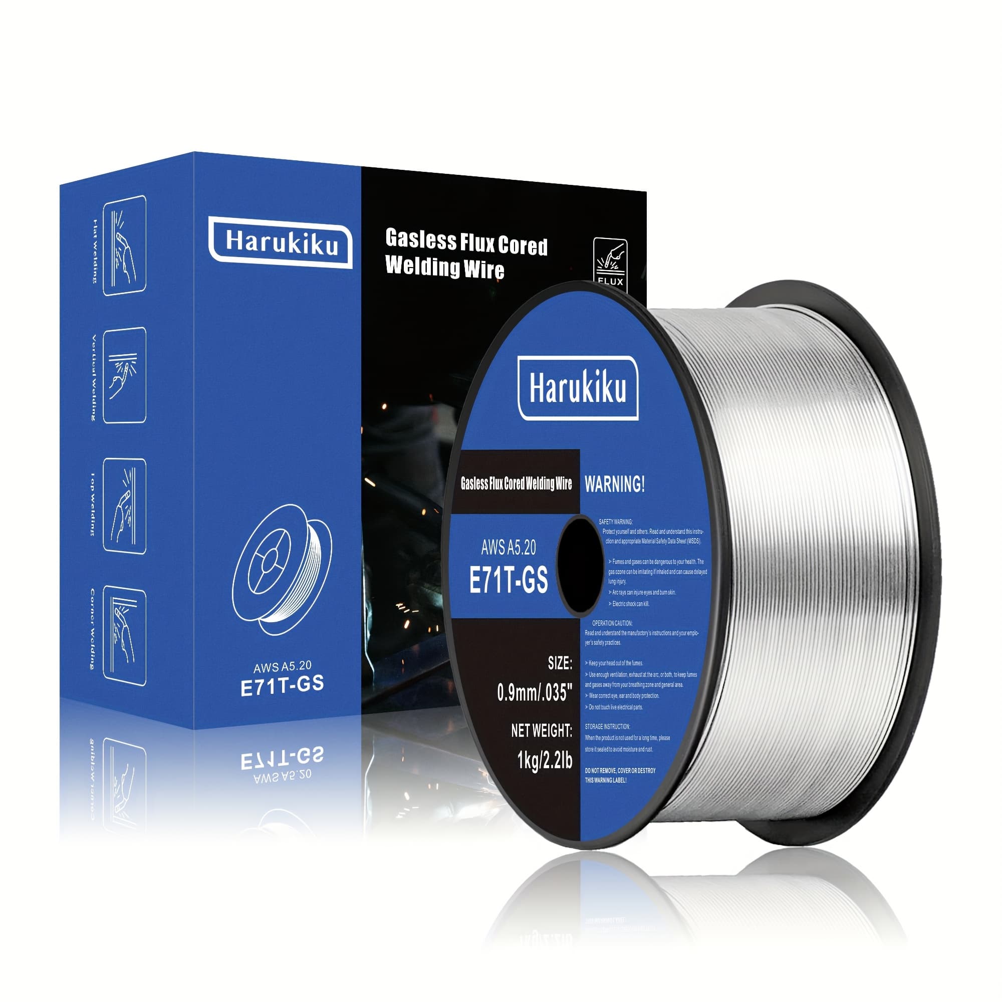 TEMU Harukiku Flux Core Welding Wire, Mild Steel E71t-gs Low Splatter Gasless Mig Welding Wire, 1kg(2.2lb) Spool