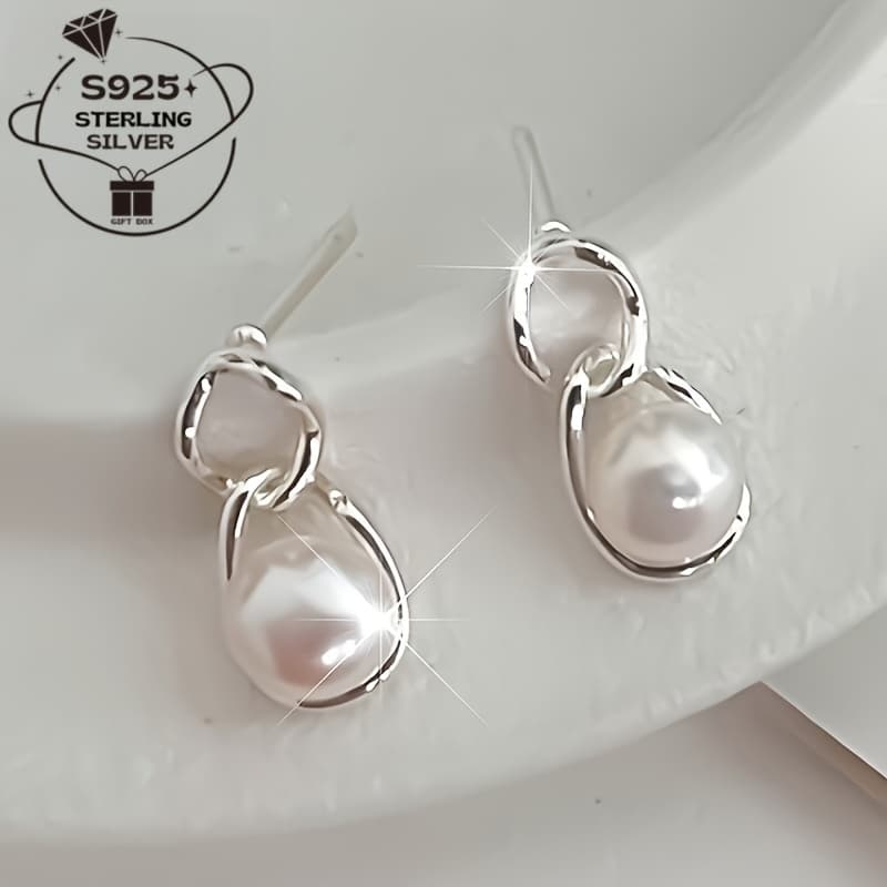 TEMU 1pc Of 925 Sterling Silver Exquisite And Sexy Double-ring Earrings, Suitable For Women' Wear And As Gifts - Versatile Fashion And Elegant Jewelry, Sterling Silver Products