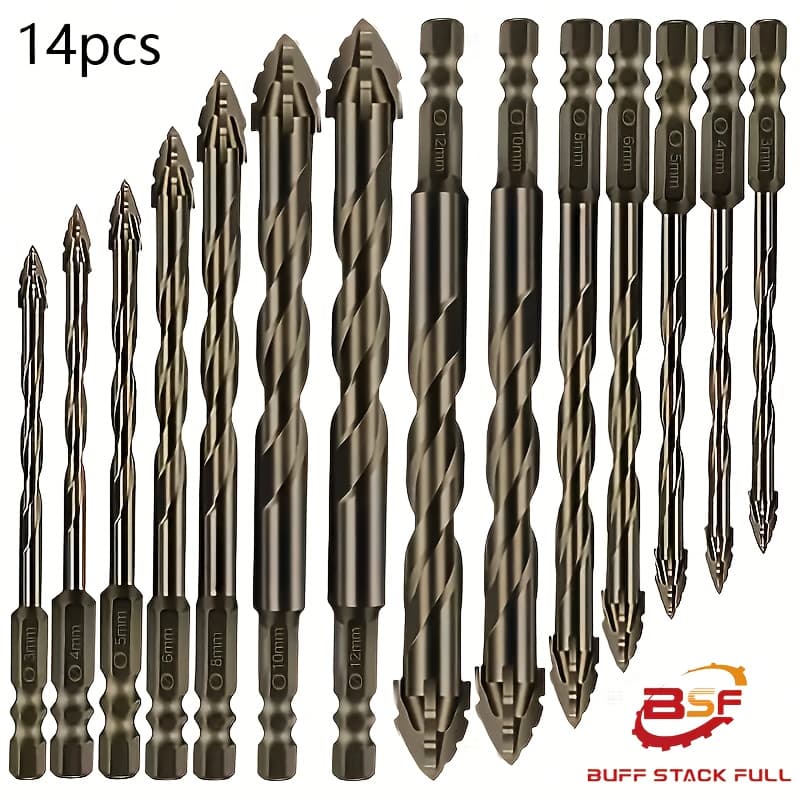 TEMU 14pcs Carbide Drill Bit Set | 4-cutter Design, High Efficiency & Wear Resistance For Dry Drilling On Tile, Ceramic, Marble, Concrete & Stainless Steel