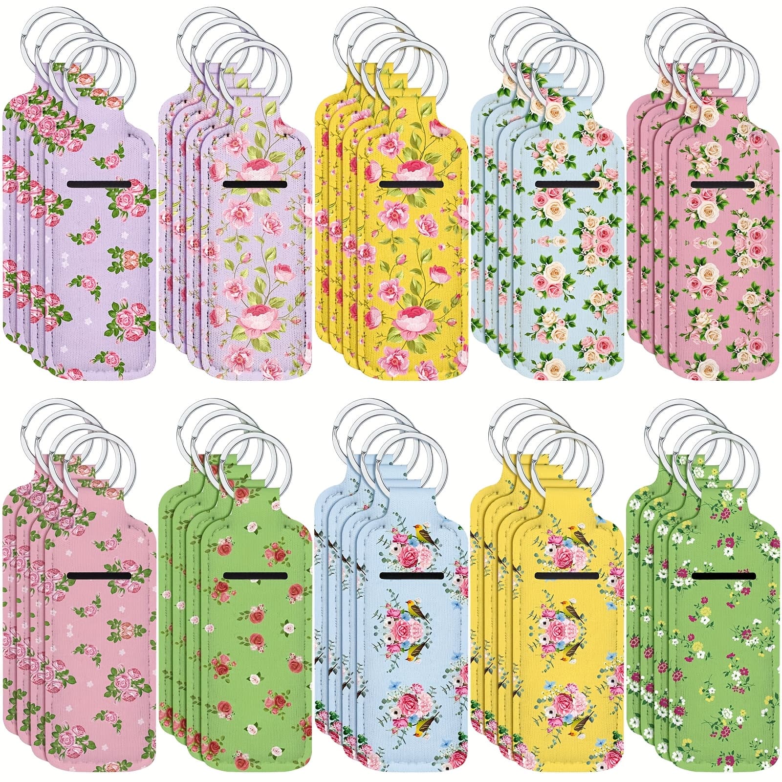 TEMU 40pcs Flower Keychains Gifts Bulk Theme Lip Balm Keychain Holder With Portable Clip Lipstick Lip Gloss Sleeve Pouch Set Lipstick Holder Keychain, 10 Pattern