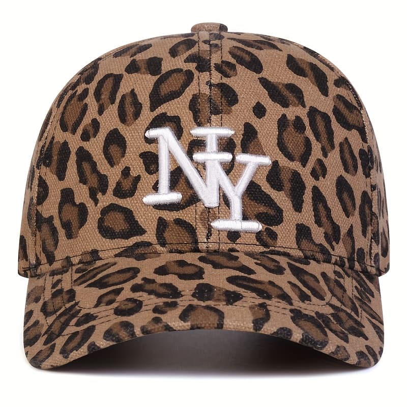 TEMU 1 Women's Fashion Simple Leopard Print Letter Embroidery , European And American Outdoor Street Trendy Sports Decorative Duckbill Hat, Suitable For Spring And Summer Travel, Beach Vacation