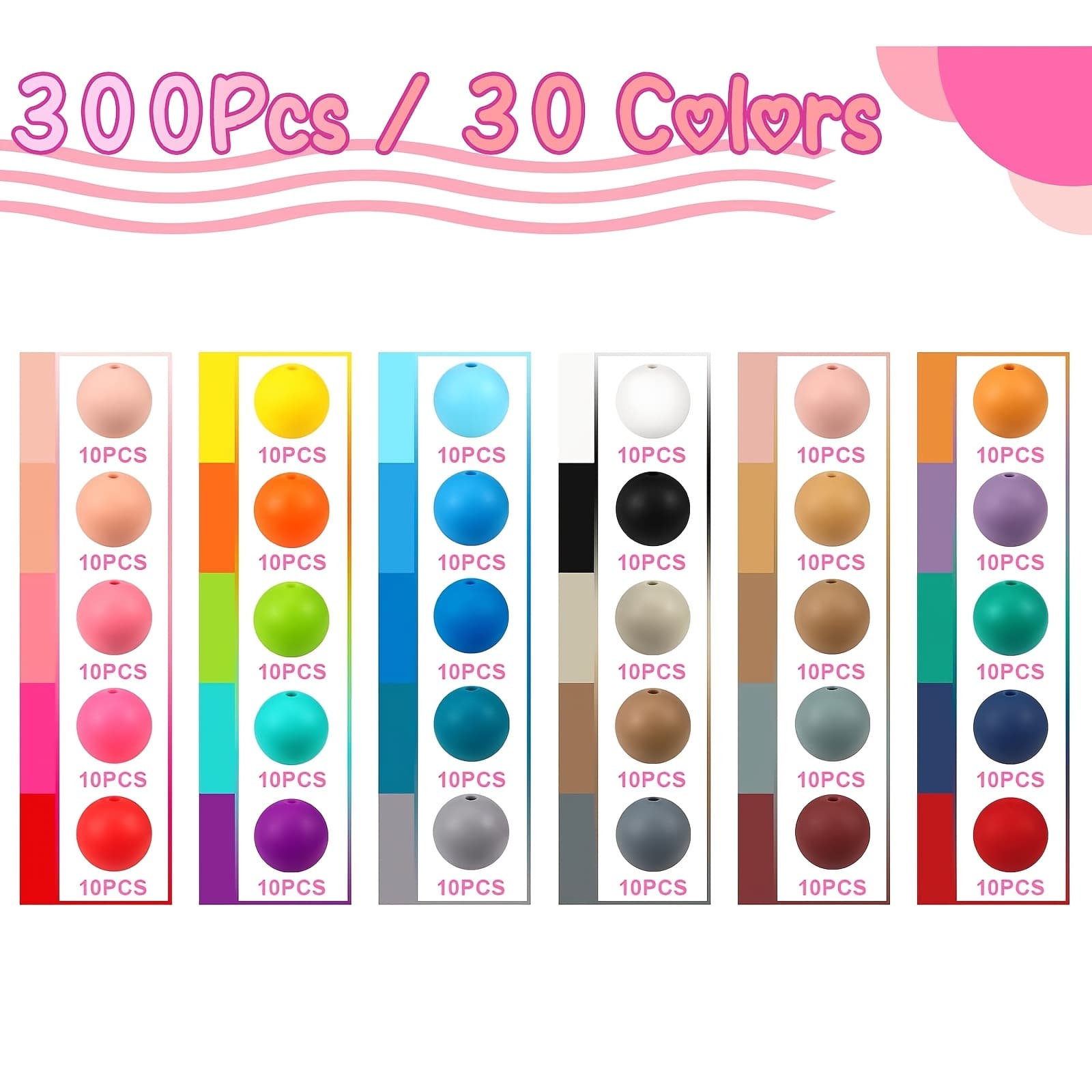 TEMU 300pcs, Festival Decoration Silicone Beads 15mm, Used For Any Hand-made Jewelry Pendant Decoration, Beaded Pen, Key Chain, Key Chain, Bracelet, Necklace And Other Jewelry Decoration Production