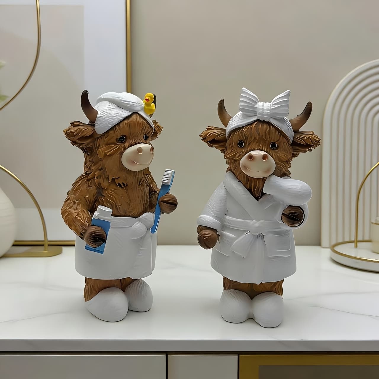 TEMU 2pcs Bathroom High-end Cow Home Bathroom Ornament Decoration Home Desktop Decoration