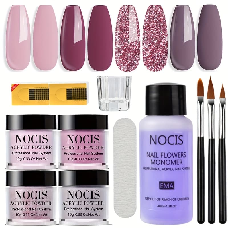 TEMU Acrylic Nail Kit: Beginner Nail Kit Acrylic Set Acrylic Powder And Liquid Set With Half Cover Nail Tips Acrylic Nail Brushes Nail Tools For Diy French Manucure Kit.