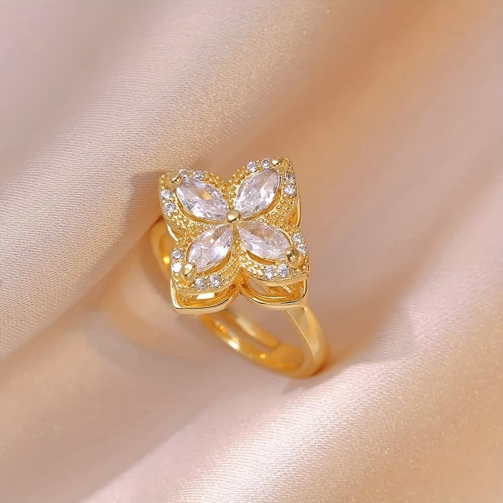 TEMU A Japanese-style/korean-style Synthetic Zirconia-encrusted Rotatable Ring - A Fashionable, Light Luxury, Minimalist Geometric Ring Accessory, Versatile For Women' Wear Or Important Occasions