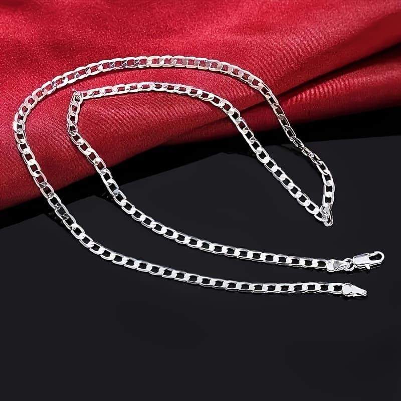 TEMU 925 Sterling 925 Silver Plated 22 Inch Necklace For Women Men - Elegant Wedding Anniversary Gift, Durable & Hypoallergenic