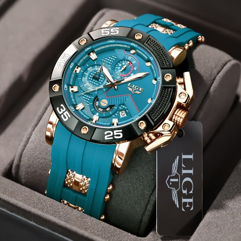 TEMU Lige Luminous Sports Quartz Watch For Men And Women - Elegant Teal Silicone Strap, Golden-tone Accents, Date Display, Feature, Business Casual Watch|luminous |detailed Design