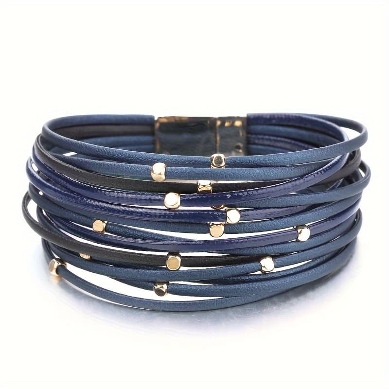 TEMU Creative Multi Layer Synthetic Leather Bracelets With Alloy Beads Decor Bracelet Bohemian Leisure Style For Women Magnetic Handmade Jewelry