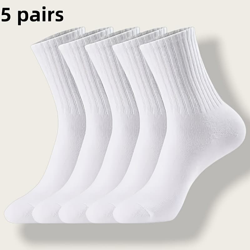 TEMU 5/10 Pairs Socks, White Socks, Men's Socks, Women's Socks Solid Color Socks, Suitable For Spring Summer, Business Socks, Athletic Socks, Sailor Socks