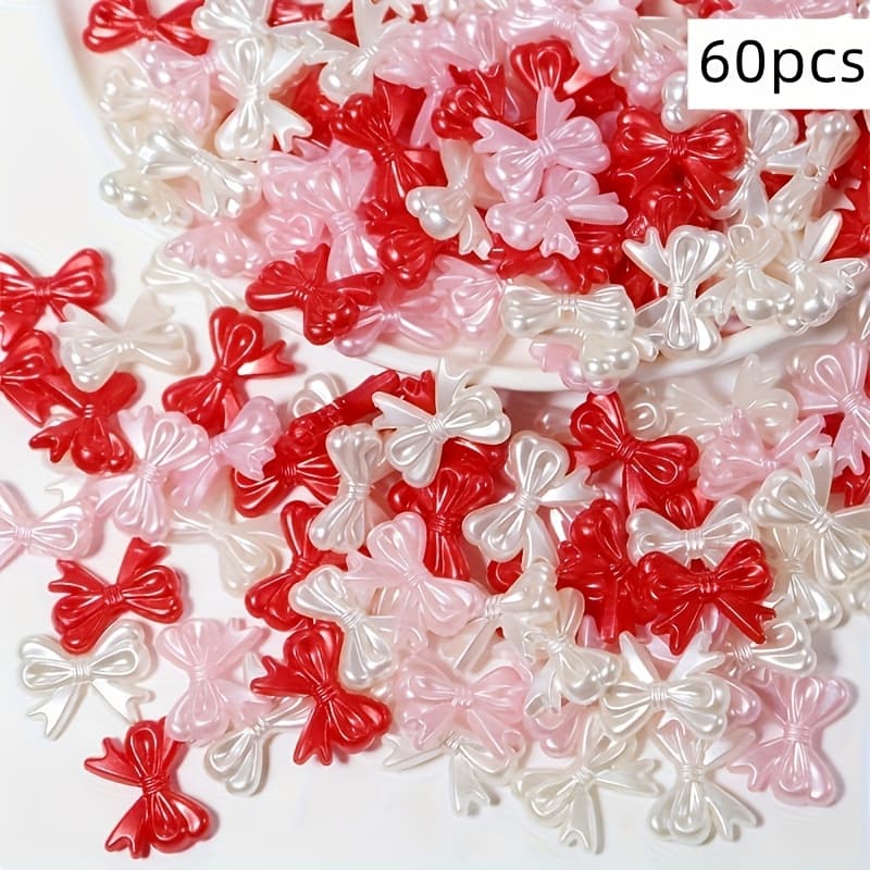 TEMU A Set Of 60 Acrylic Bow Beads Measuring 19mm In A Valentine's Day Color Palette Of Pink, Beige, And Red. Pink Beads Are Perfect For Bracelets, Necklaces, And Phone Charms