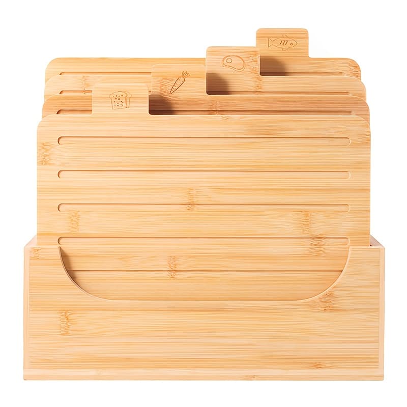 TEMU Set Of 5 Bamboo Cutting Boards, Ideal For Kitchen Use With A Stand, Featuring And Juice - Great For Slicing Meat, Fish, Bread, Vegetables, And Fruits
