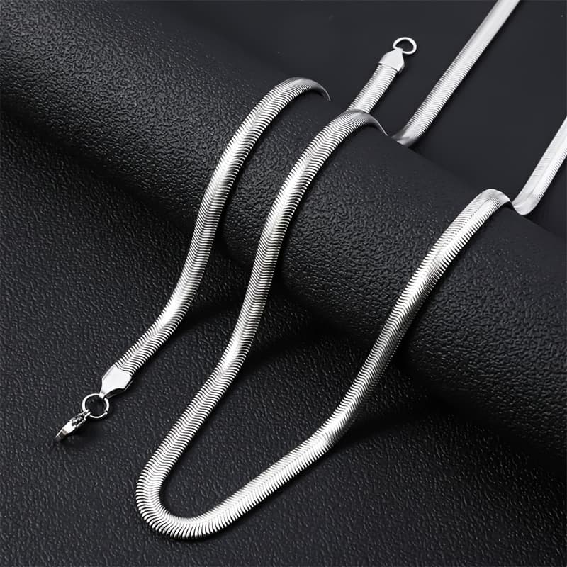 TEMU 6mm Stainless Steel Flat Snake Chain Couple Necklace, Simple And Fashionable Titanium Steel Clavicle Chain, Personalized Men's And Women's Necklace Jewelry