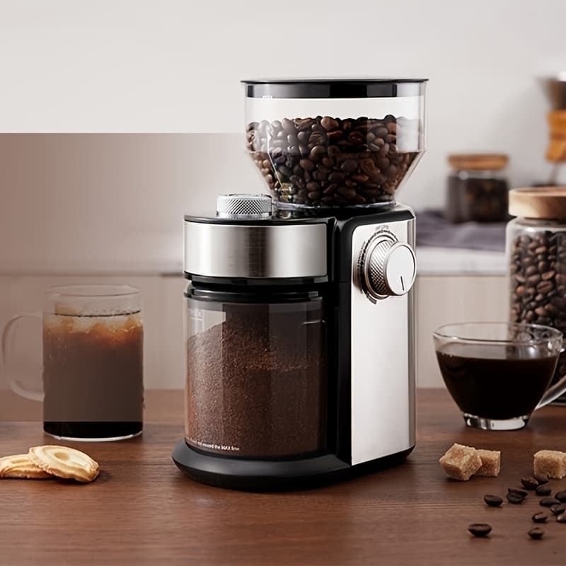 TEMU Burr Coffee Grinder, Adjustable Burr Mill With 16 Precise Grind Setting For 2-14 Cup, Stainless Steel.