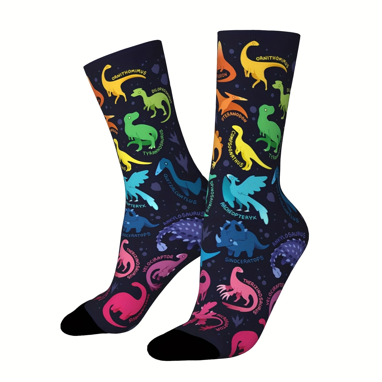 TEMU A Pair Of Unisex Outdoor Socks With Dinosaur-patterned Creative Mid-calf Prints, Machine Washable, Suitable For Outdoor Sports Enthusiasts, Comfortable And Breathable, Stylish For Daily Wear