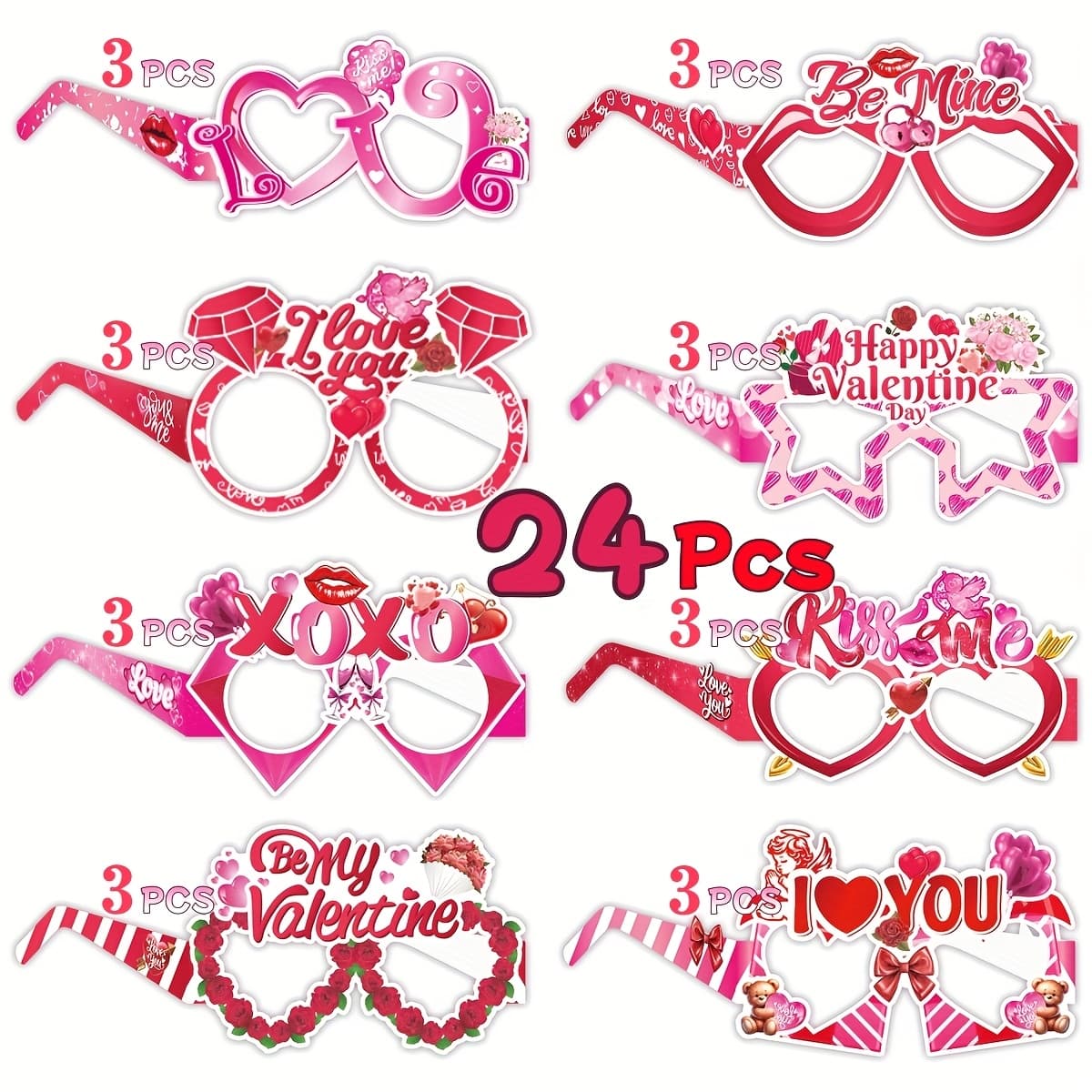 TEMU 24pcs Set Of Valentine's Day Party Glasses - 's Day Gift Props. Suitable For Valentine's Day Proposals, Valentine's Day Decorations, And For Valentine's Day Parties.