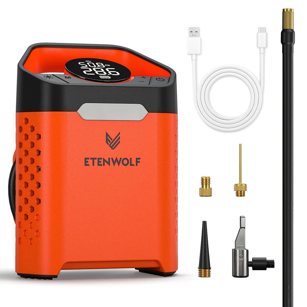 TEMU Etenwolf Portable Air Pump For Car Tires & Tire Inflator Air Compressor | 1 Min Fast Inflation, 100% Duty Cycle, Heavy Duty, Usb Charging, Digital Display, Rechargeable Battery