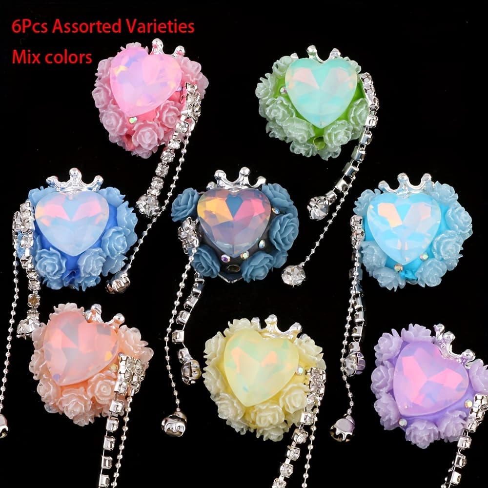 TEMU 6pcs Heart Bead Set, Synthetic Crystal Beads For Jewelry Making, Pen Pencil Crafting, Soft Clay Assortment, Assorted Varieties Mix Colors