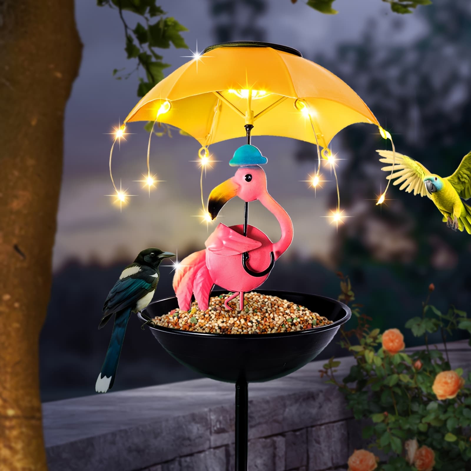 TEMU Outdoor Iron Statue Light, Garden Decoration Simulated Animal Solar Light With Bee And Flamingo With Hummingbird Feeder Function, , Thanksgiving Day, Gift For Yard, Lawn, Patio, Garden