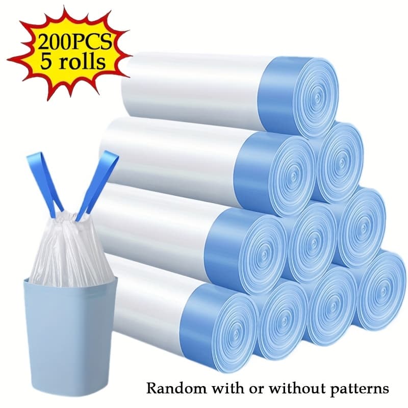 TEMU 5 Rolls Of 200 Printed Drawstring Garbage Bags With Large Capacity And Thickening, Hand-held Fragrance Garbage Bags, And Thickened Hand-held Kitchen Plastic Bags.random Color