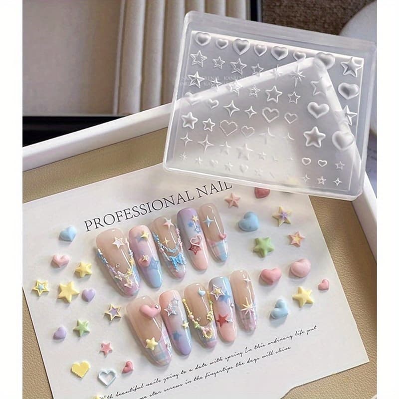 TEMU Set Of 2 For Nail Molds - Featuring Star, Heart, , And Designs, Molds Are Perfect For Charms For Nail Art. Ideal For Women Looking To Enhance Their Manicure Decorations