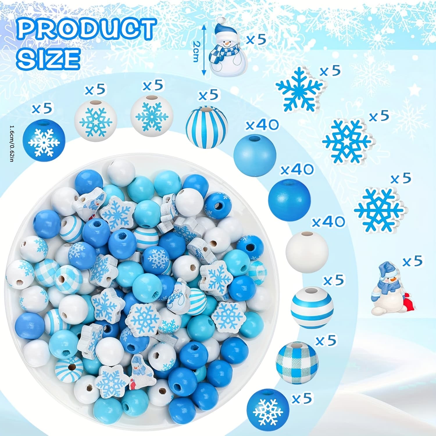 TEMU 180 Christmas Themed Wooden Bead Crafts, Colorful Wooden Beads With Holes, Blue Beads, Snowflakes, , Christmas Trees, Circular Beads, Polished Handmade Art, Christmas Party Decoration ()